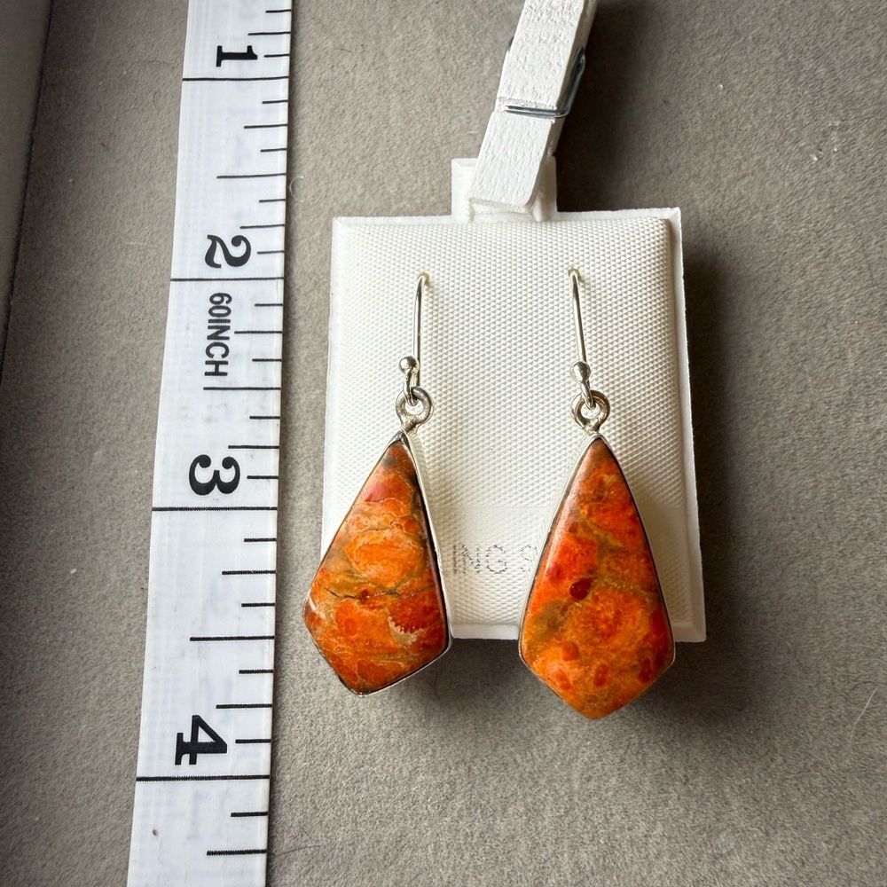 925 Sterling Silver Orange Stone Drop Earrings - Picture 2 of 7